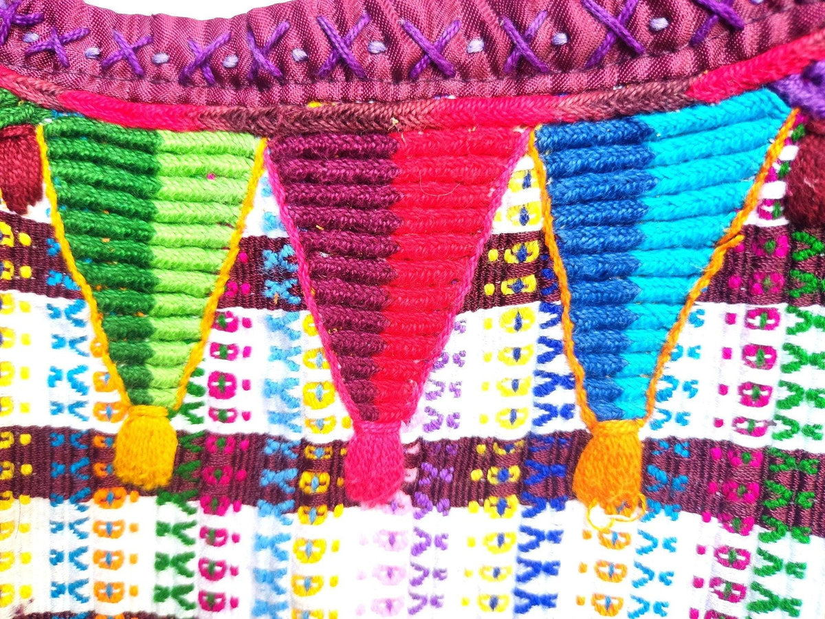 Vintage Handmade EMBROIDERED Rombus An Flowers SANTIAGO ATITLAN huipil cotton wall decor tapestry 211