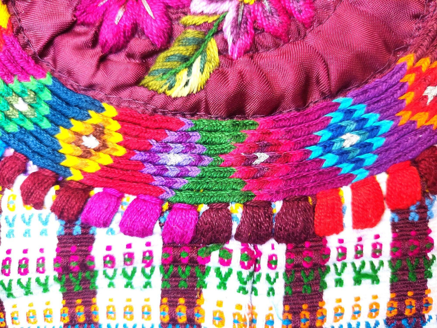 Vintage Handmade EMBROIDERED Rombus An Flowers SANTIAGO ATITLAN huipil cotton wall decor tapestry 211
