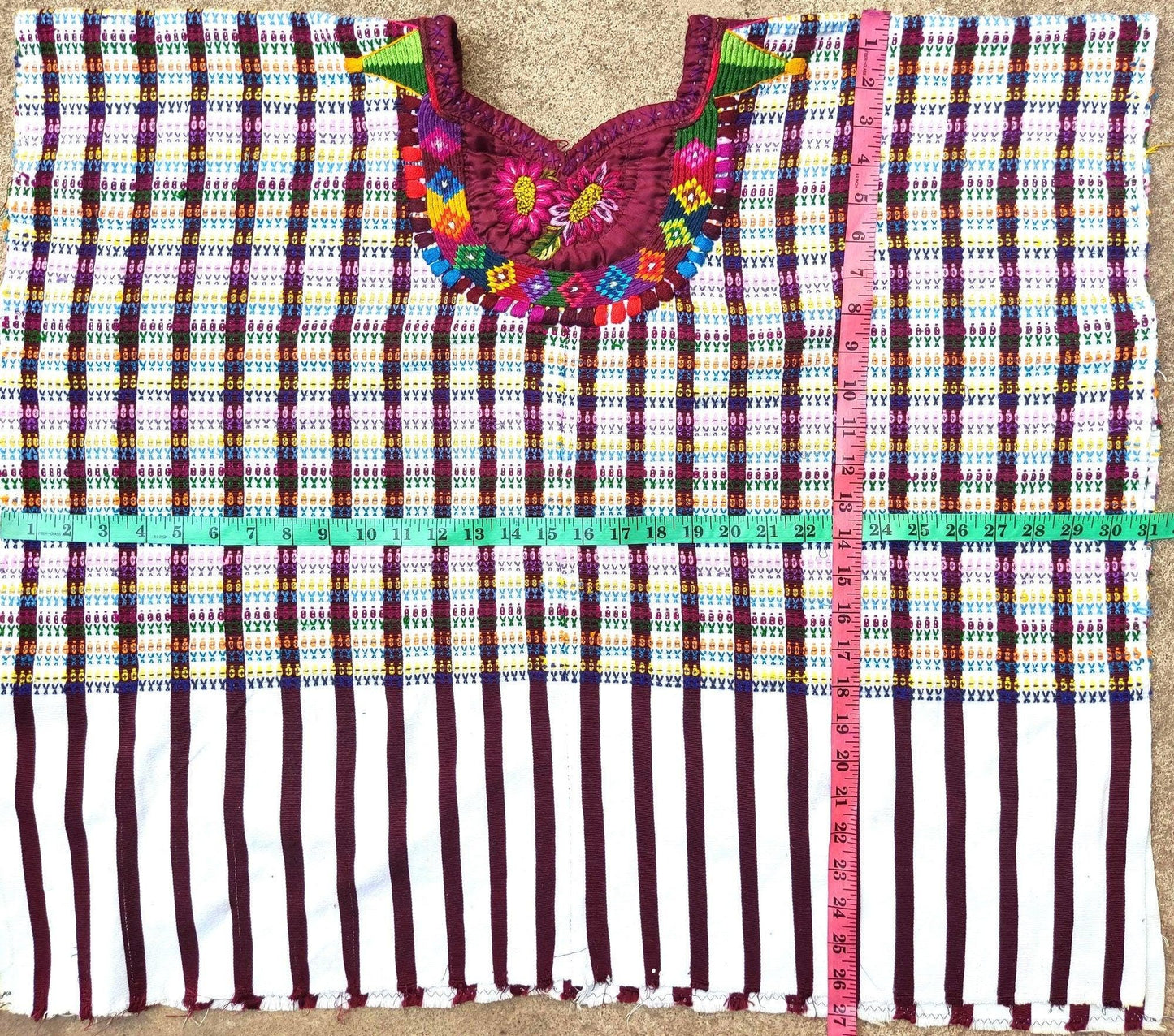 Vintage Handmade EMBROIDERED Rombus An Flowers SANTIAGO ATITLAN huipil cotton wall decor tapestry 211