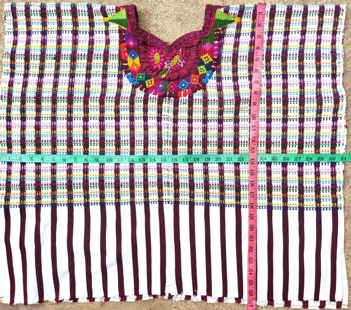 Vintage Handmade EMBROIDERED Rombus An Flowers SANTIAGO ATITLAN huipil cotton wall decor tapestry 211