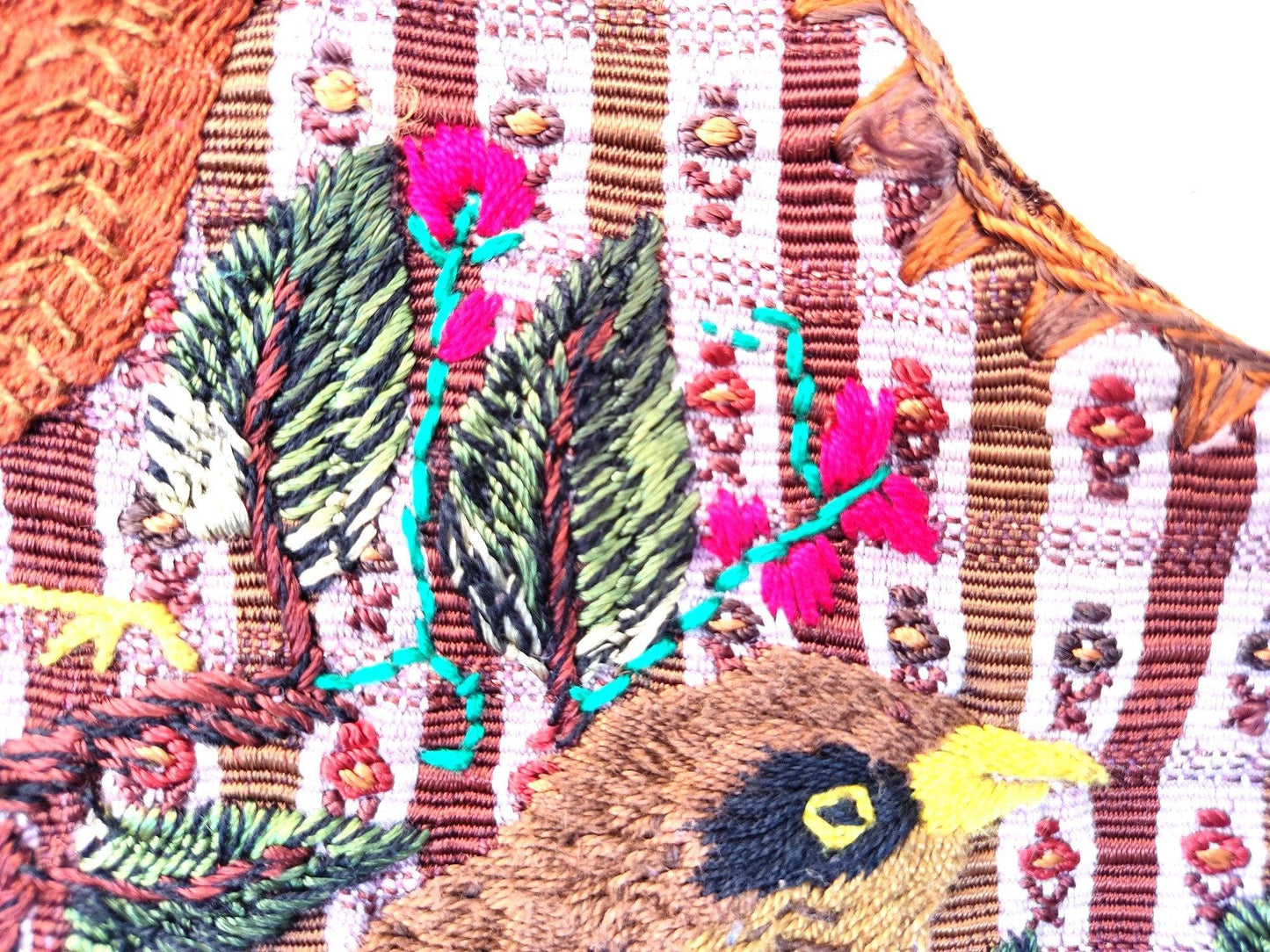 Vintage handmade embroidered birds Santiago Atitlan huipil cotton wall decor tapestry