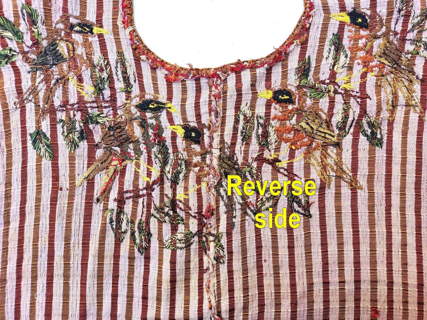 Vintage handmade embroidered birds Santiago Atitlan huipil cotton wall decor tapestry
