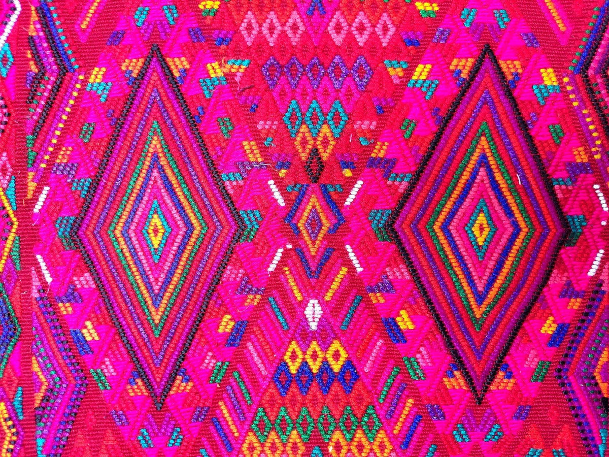 Guatemalan unique handmade Red CHICHICASTENANGO weaved cotton huipil - Mayan rombus motives-