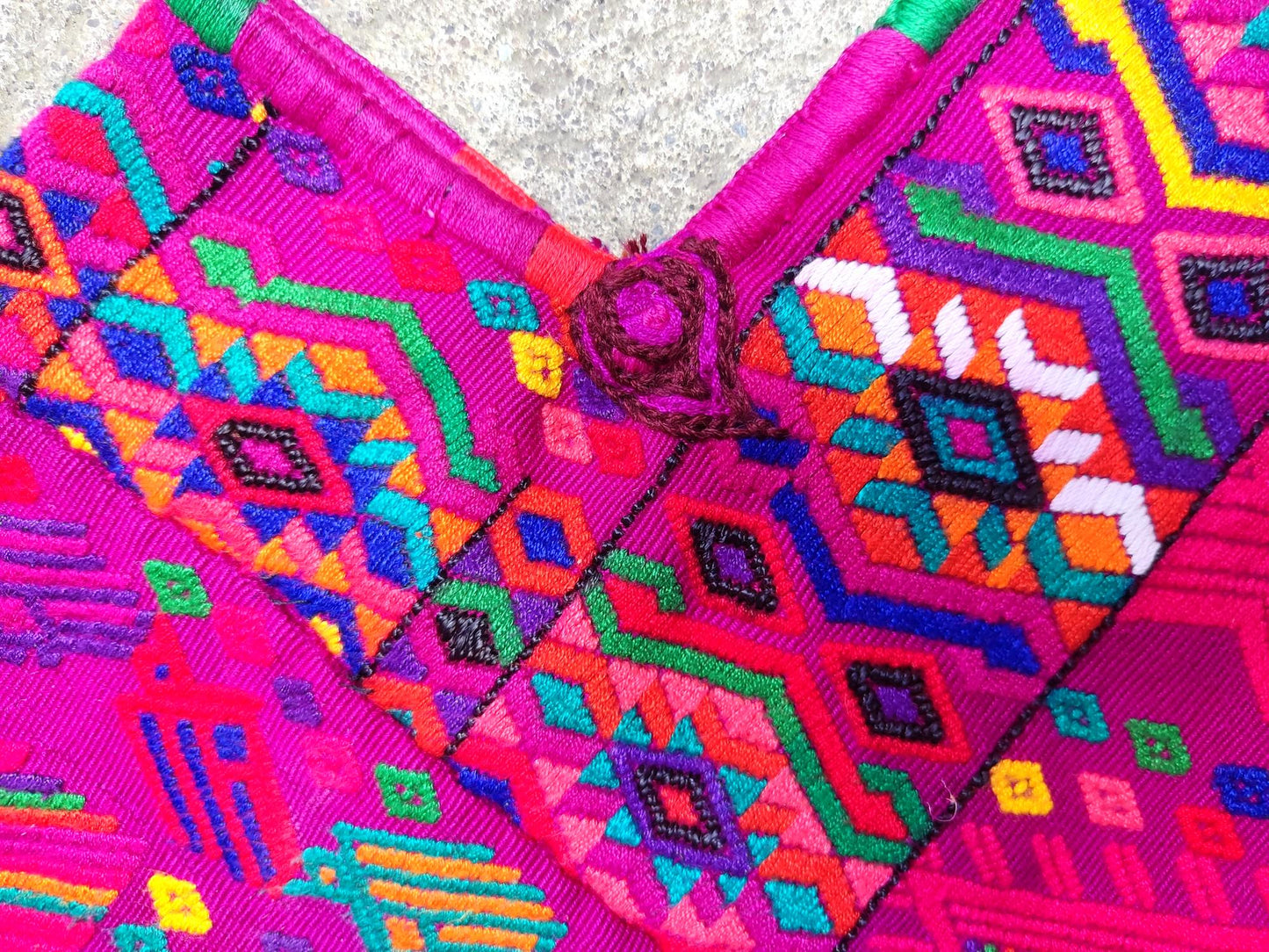 Vintage Unique Guatemala Handmade Weaved MAGENTO Cotton Huipil "Mayan Chichi ROOSTERS"