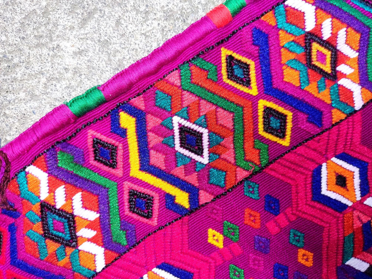 Vintage Unique Guatemala Handmade Weaved MAGENTO Cotton Huipil "Mayan Chichi ROOSTERS"