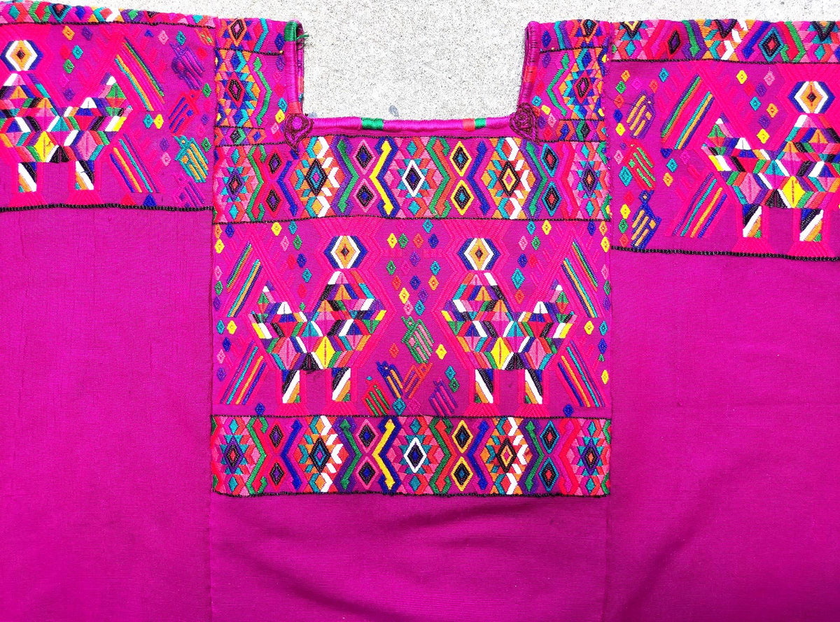Vintage Unique Guatemala Handmade Weaved MAGENTO Cotton Huipil "Mayan Chichi ROOSTERS"