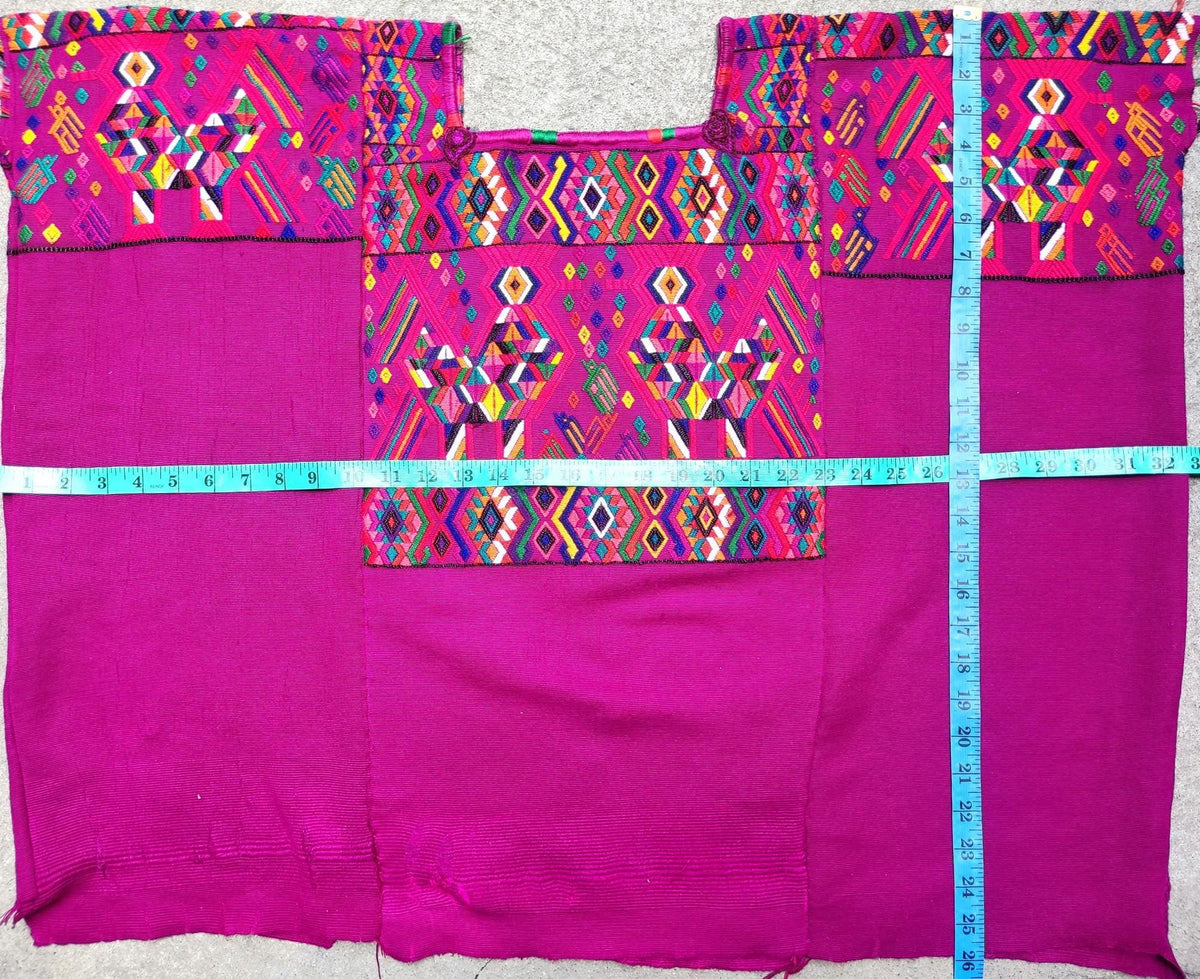 Vintage Unique Guatemala Handmade Weaved MAGENTO Cotton Huipil "Mayan Chichi ROOSTERS"