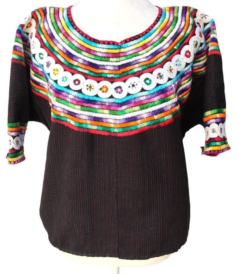 Vintage black unique Guatemala handmade weaved -Joyabaj huipil