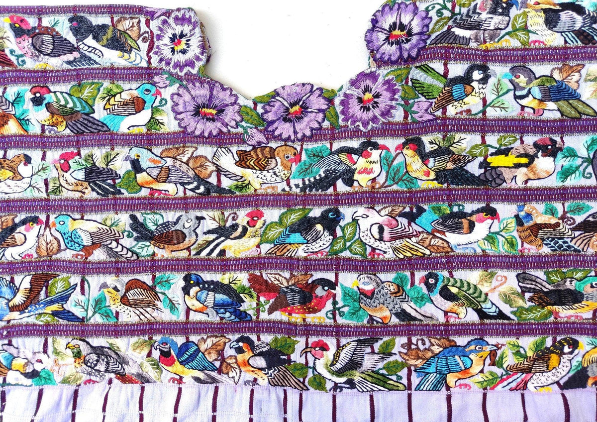 Vintage Santiago Atitlan Huipil Embroidery BIRDS Cotton TAPESTRY And BLOUSE - Home Wall Decor Floral Wall Hanging Blouse