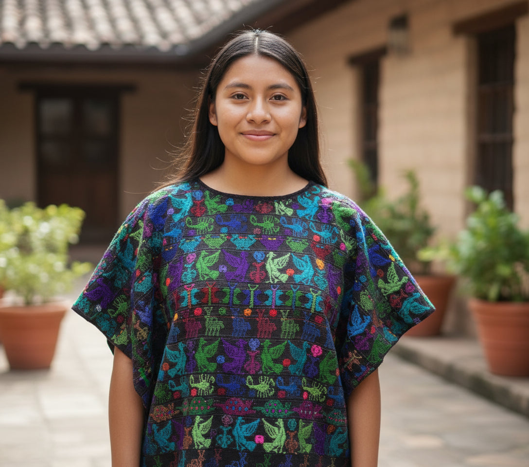 Vintage Guatemalan unique handmade weaved cotton -San Lucas Toliman-