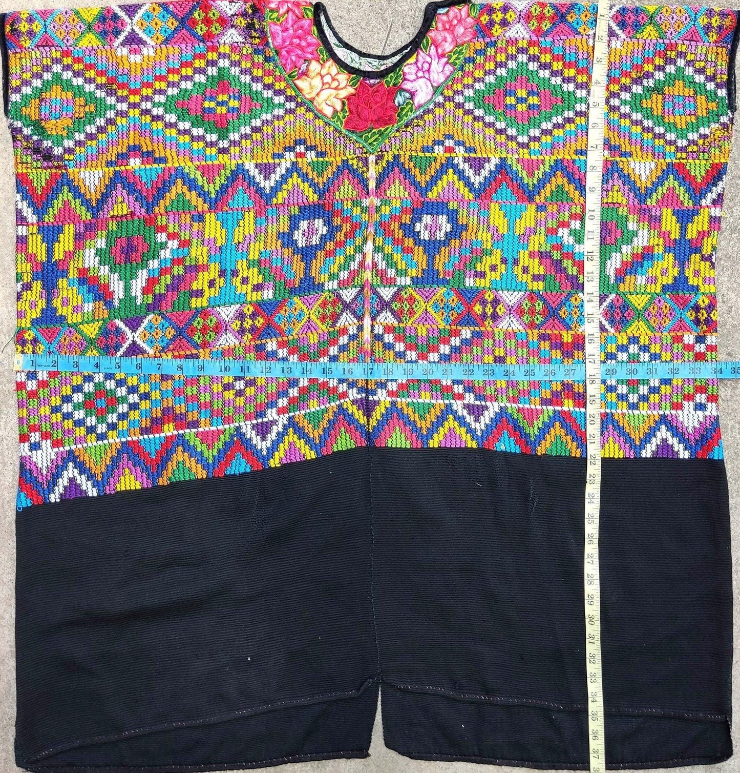 Vintage white black unique handmade weaved cotton Almolonga Quetzaltenango huipil