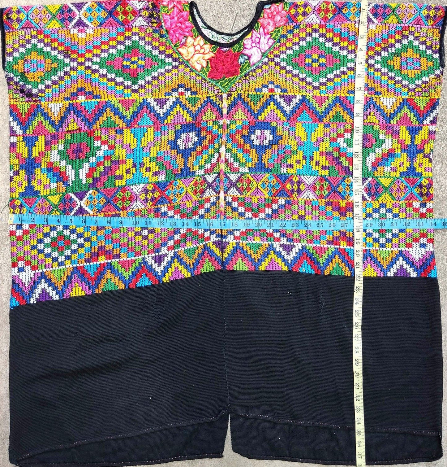 Vintage white black unique handmade weaved cotton Almolonga Quetzaltenango huipil