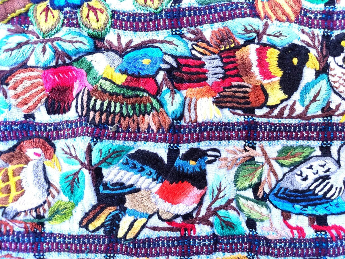 Vintage Santiago Atitlan Huipil Embroidery BIRDS Cotton TAPESTRY And BLOUSE - Home Wall Decor Floral Wall Hanging Blouse