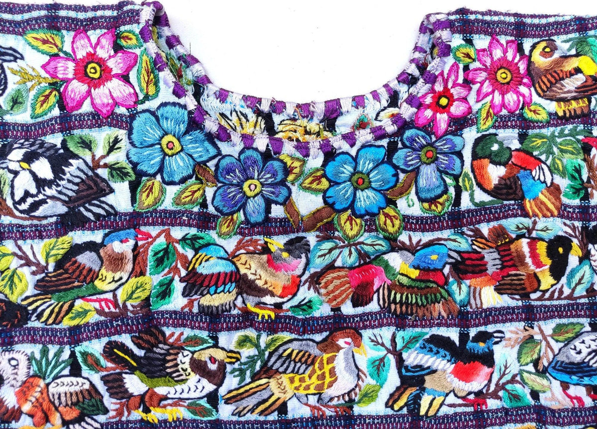 Vintage Santiago Atitlan Huipil Embroidery BIRDS Cotton TAPESTRY And BLOUSE - Home Wall Decor Floral Wall Hanging Blouse