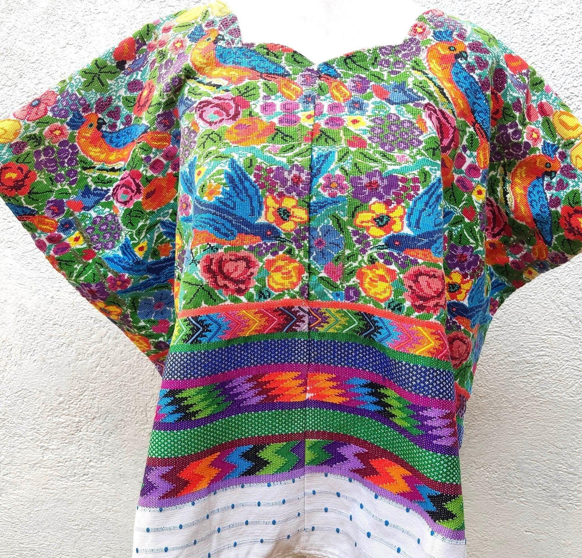 HUIPIL WEAVED Cotton Colorful Table RUNNER - Peacocks, Doves And a Plenty Of Flowers Guatemala Runner