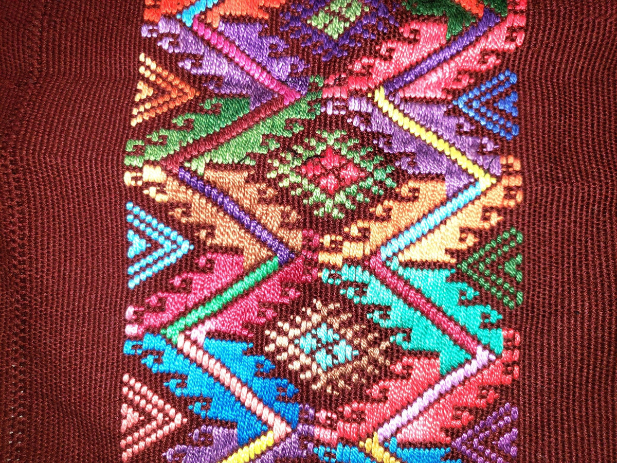 Vintage burgundy unique Guatemala handmade weaved -San Martín Chile verde- Horses motives cotton huipil