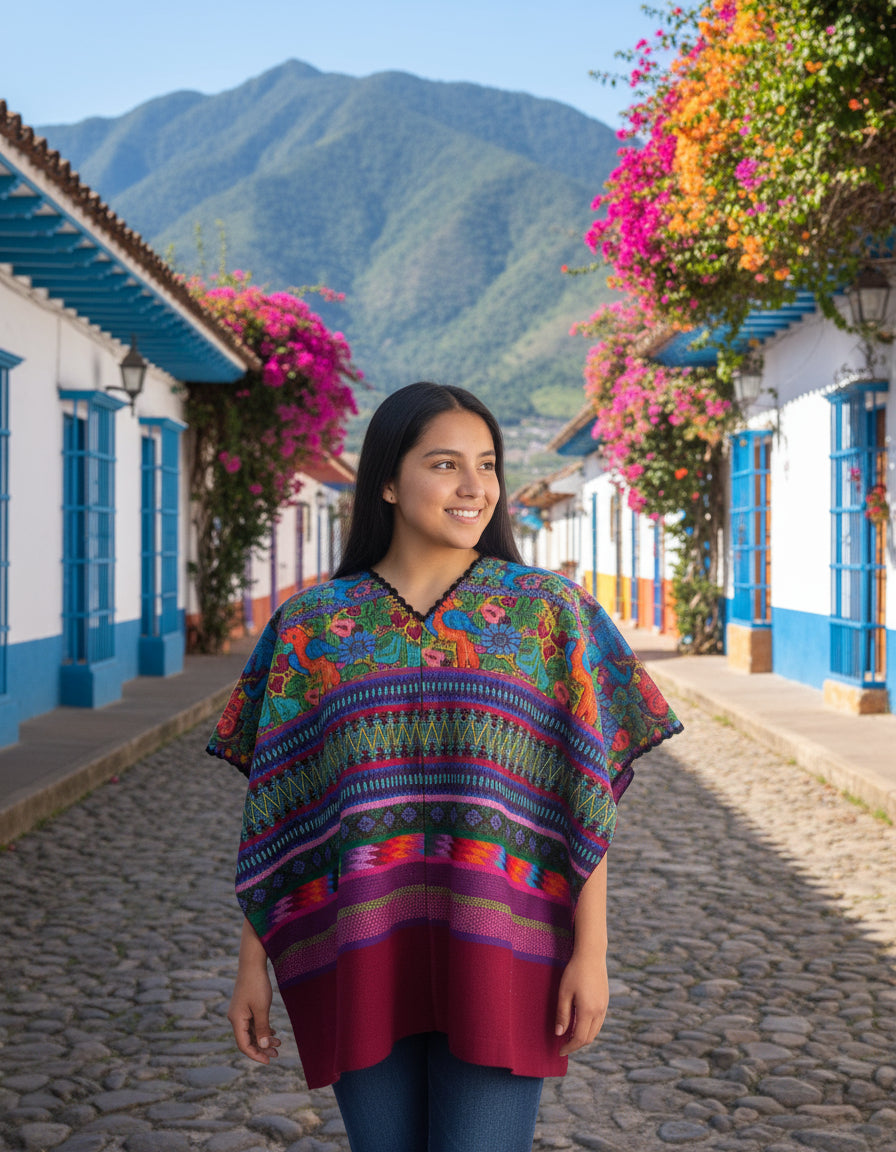 Vintage Guatemala handmade weaved cotton runner -Huipil from San Antonio Aguas Calientes-