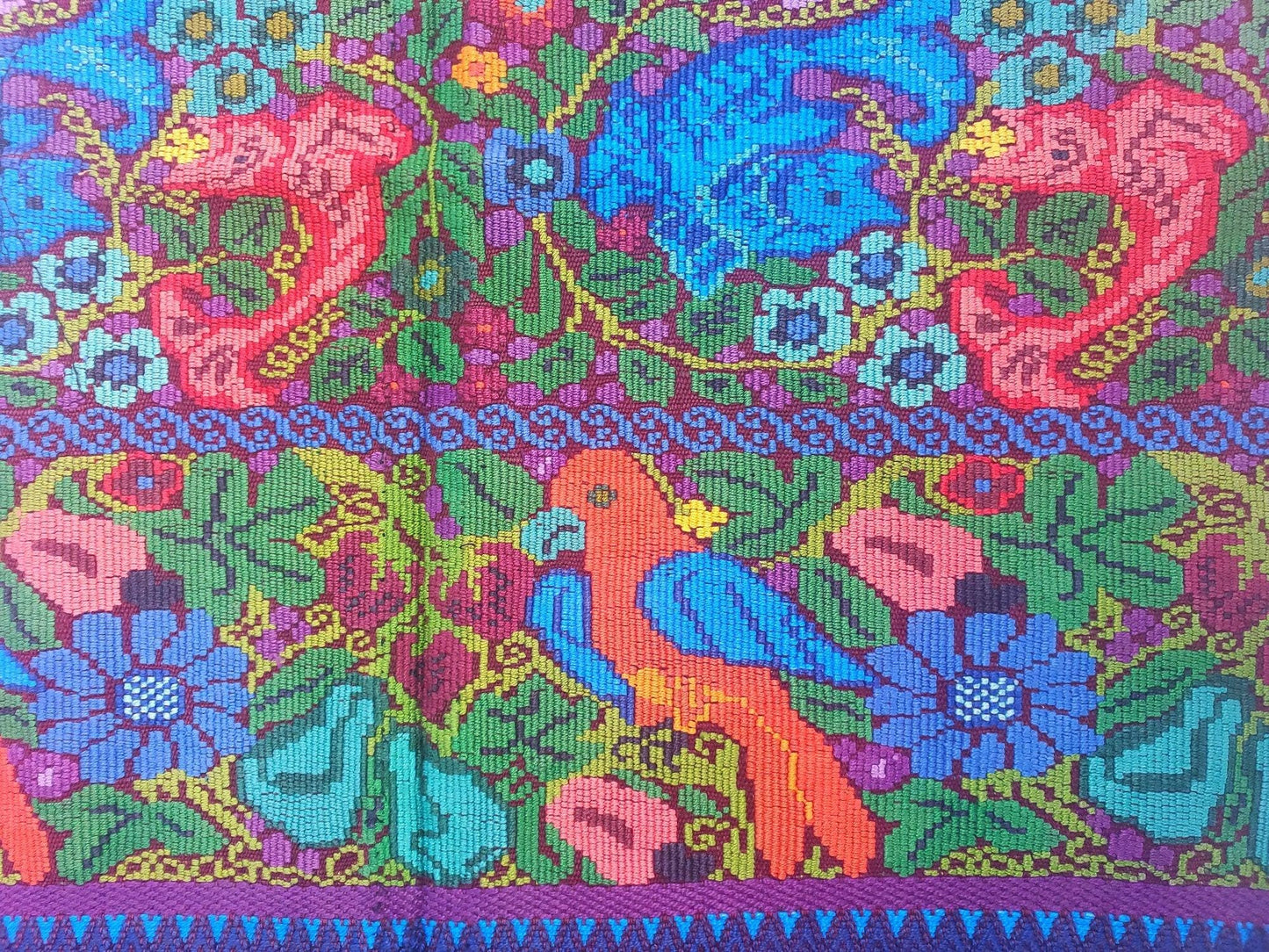 Vintage Guatemala handmade weaved cotton runner -Huipil from San Antonio Aguas Calientes-