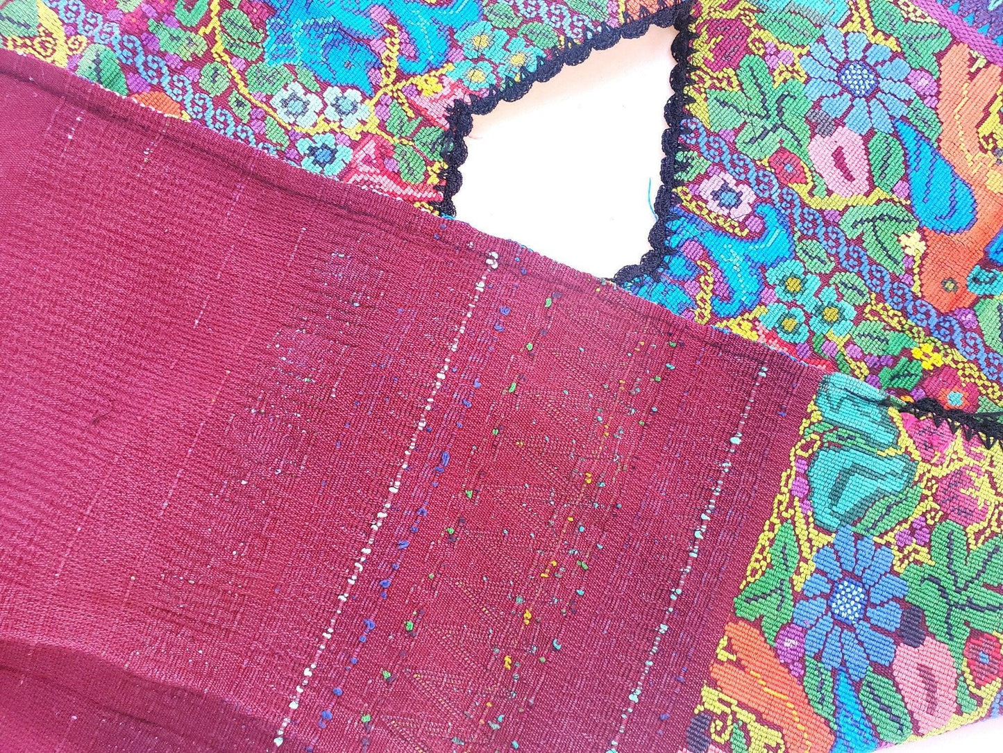 Vintage Guatemala handmade weaved cotton runner -Huipil from San Antonio Aguas Calientes-