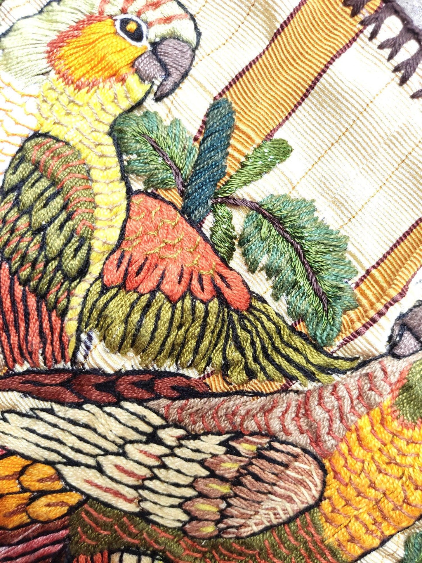 Handmade Yellow EMBROIDERED Guatemalan Santiago Atitlan COTTON WALL Decor "Couple of Parrots" Tapestry