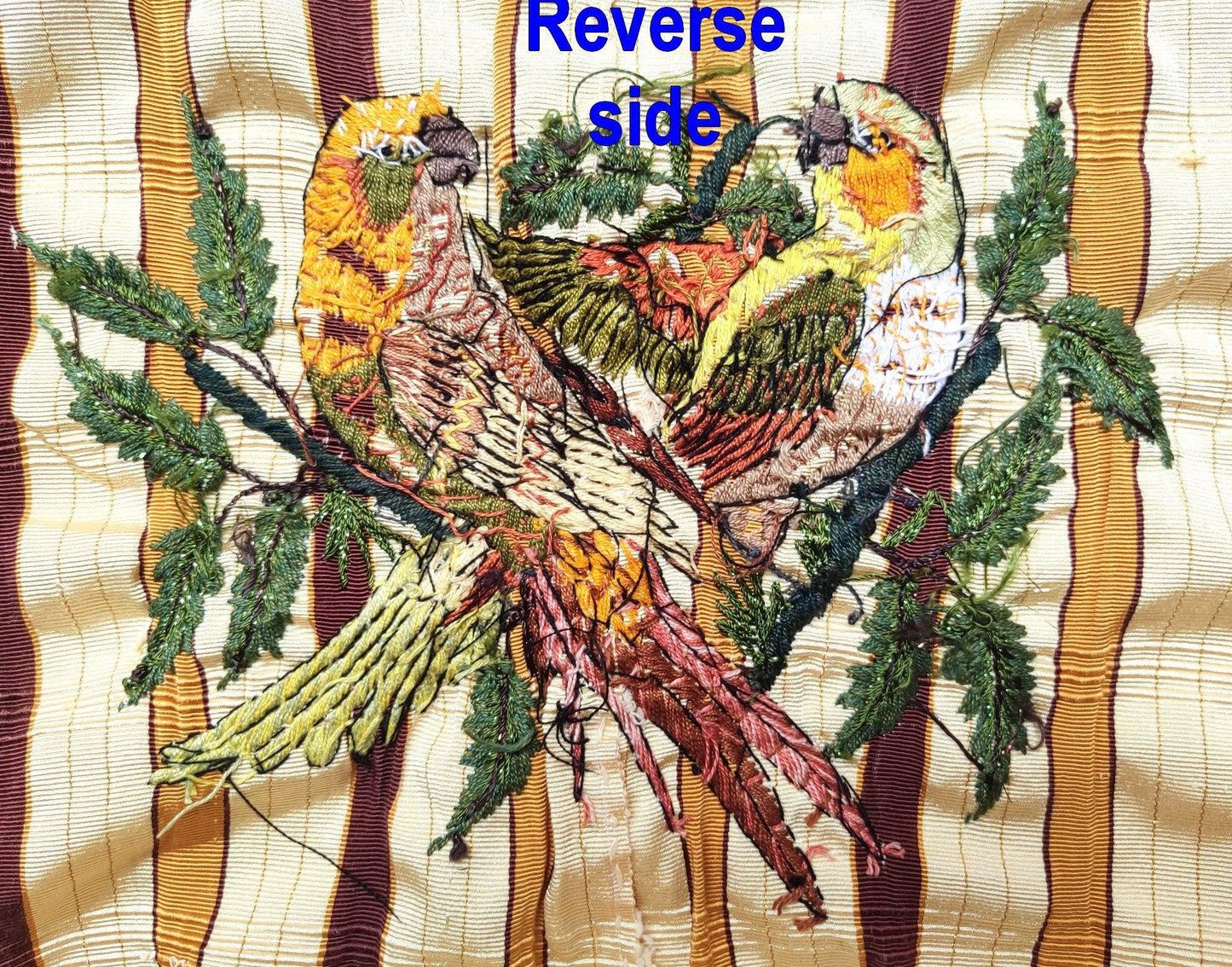 Handmade Yellow EMBROIDERED Guatemalan Santiago Atitlan COTTON WALL Decor "Couple of Parrots" Tapestry