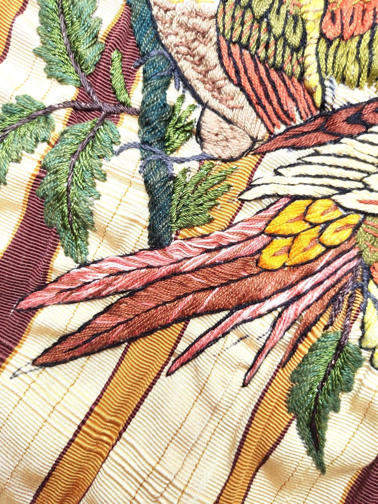 Handmade Yellow EMBROIDERED Guatemalan Santiago Atitlan COTTON WALL Decor "Couple of Parrots" Tapestry