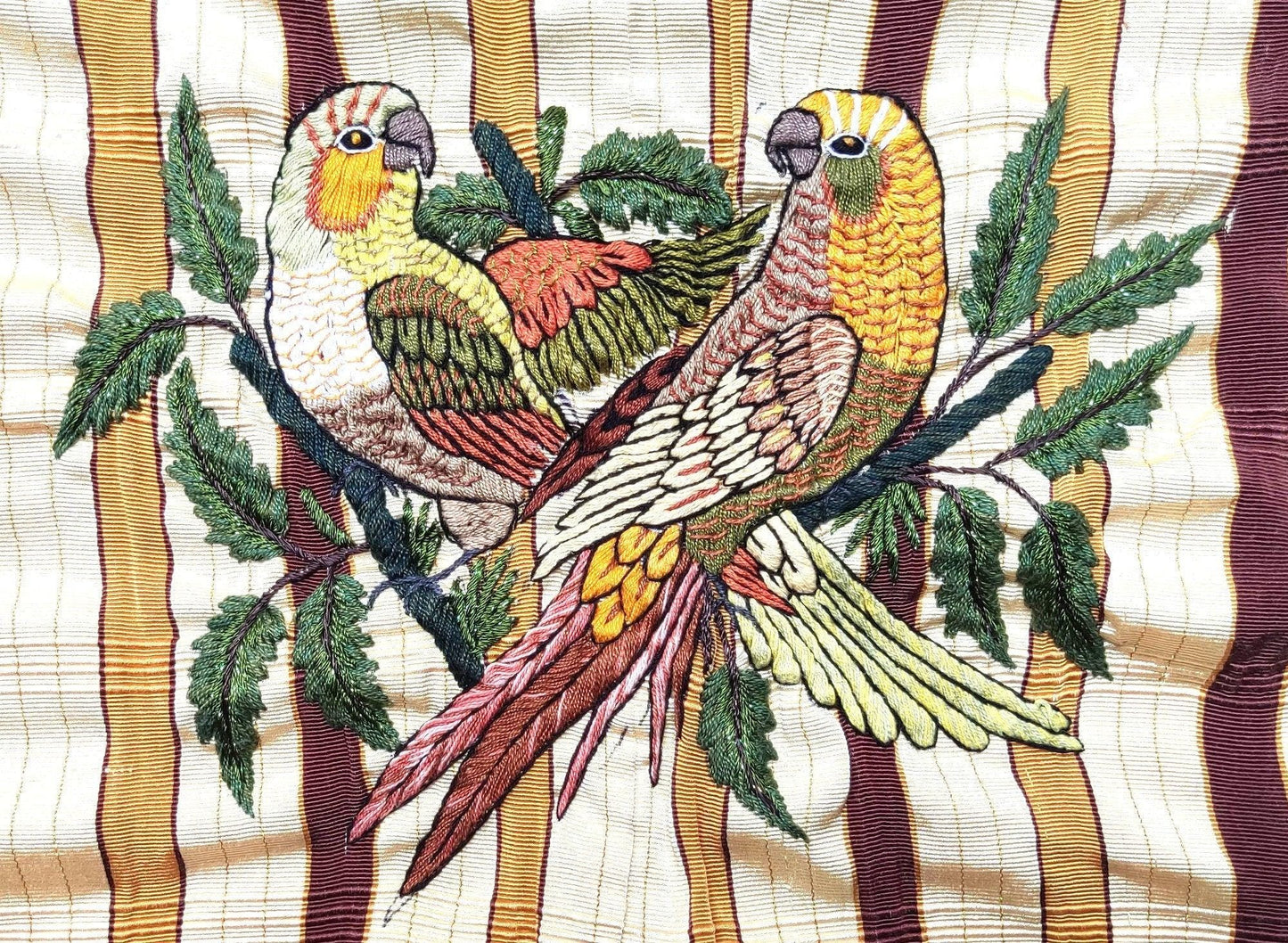 Handmade Yellow EMBROIDERED Guatemalan Santiago Atitlan COTTON WALL Decor "Couple of Parrots" Tapestry