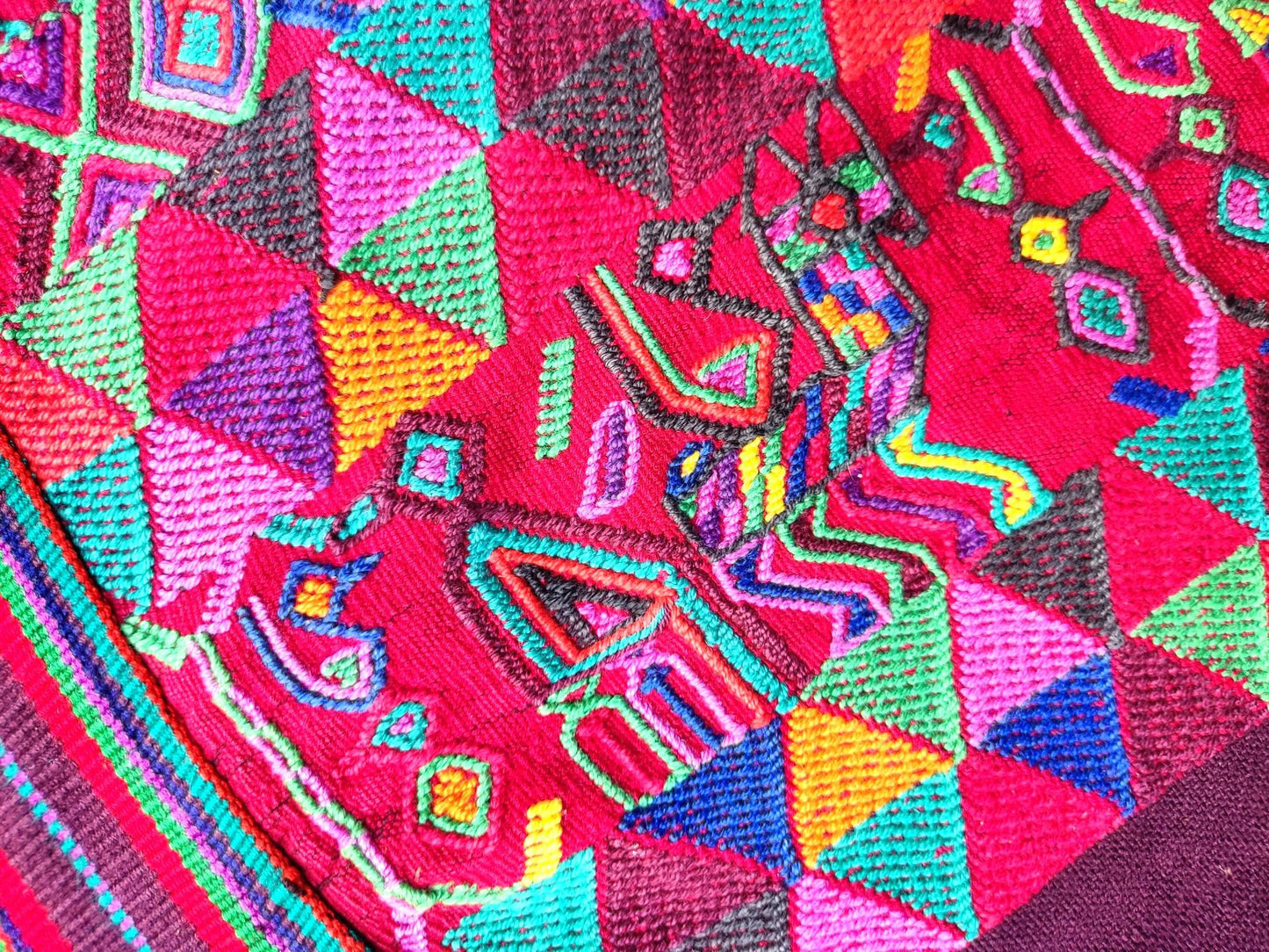 Vintage Guatemalan Unique Red Handmade Weaved Cotton -NEBAJ Huipil- Birds Horses and Geometric Patterns