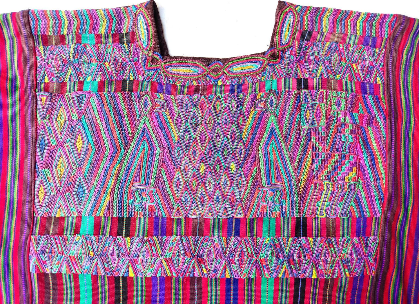 Vintage Guatemalan Unique Red Handmade Weaved Cotton -NEBAJ QUICHE Huipil- Birds HORSES and Geometric Patterns
