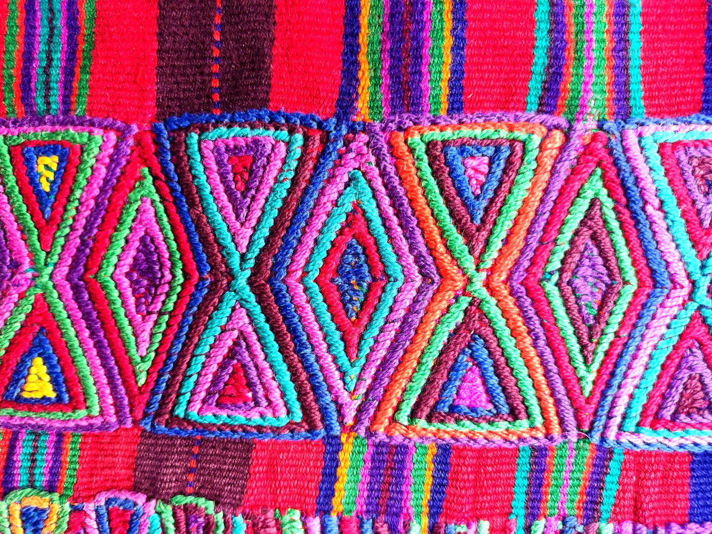 Vintage Guatemalan Unique Red Handmade Weaved Cotton -NEBAJ QUICHE Huipil- Birds HORSES and Geometric Patterns