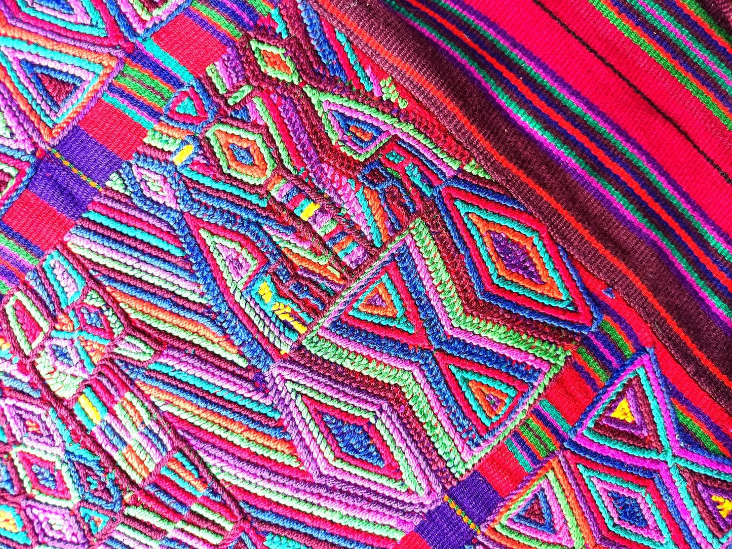 Vintage Guatemalan Unique Red Handmade Weaved Cotton -NEBAJ QUICHE Huipil- Birds HORSES and Geometric Patterns