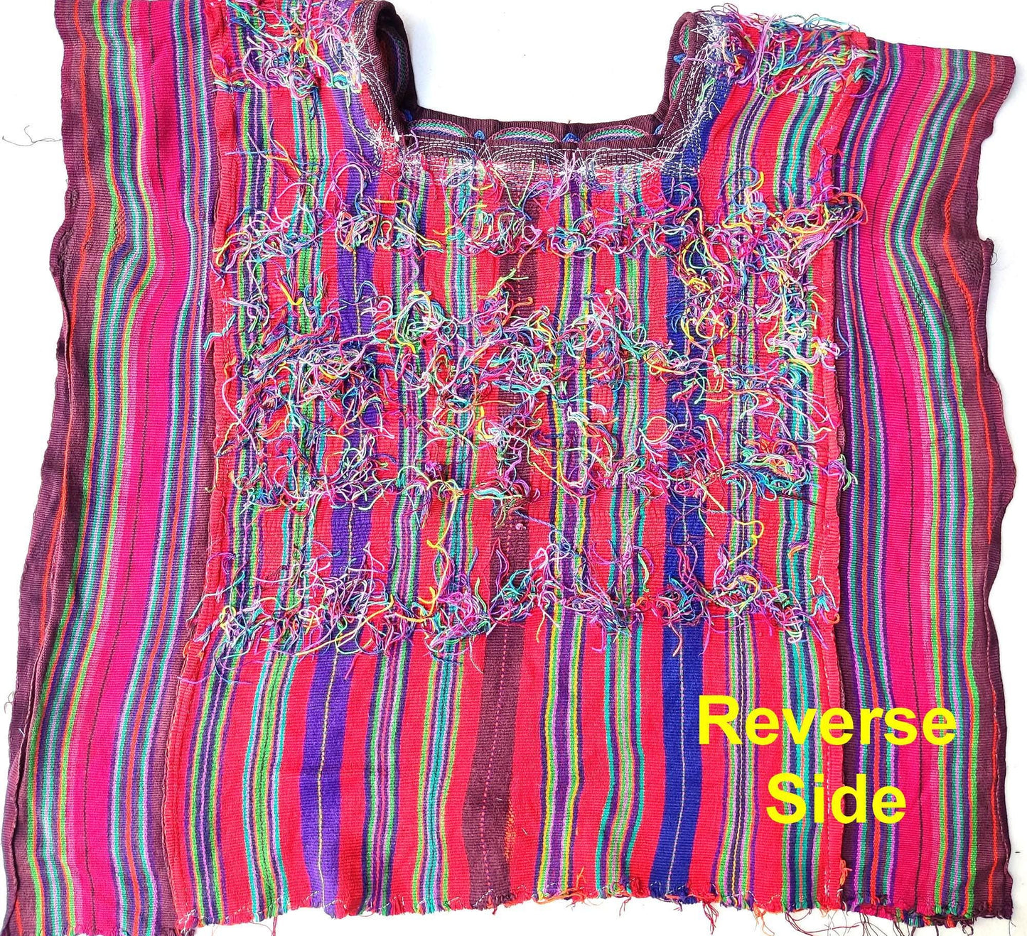 Vintage Guatemalan Unique Red Handmade Weaved Cotton -NEBAJ QUICHE Huipil- Birds HORSES and Geometric Patterns