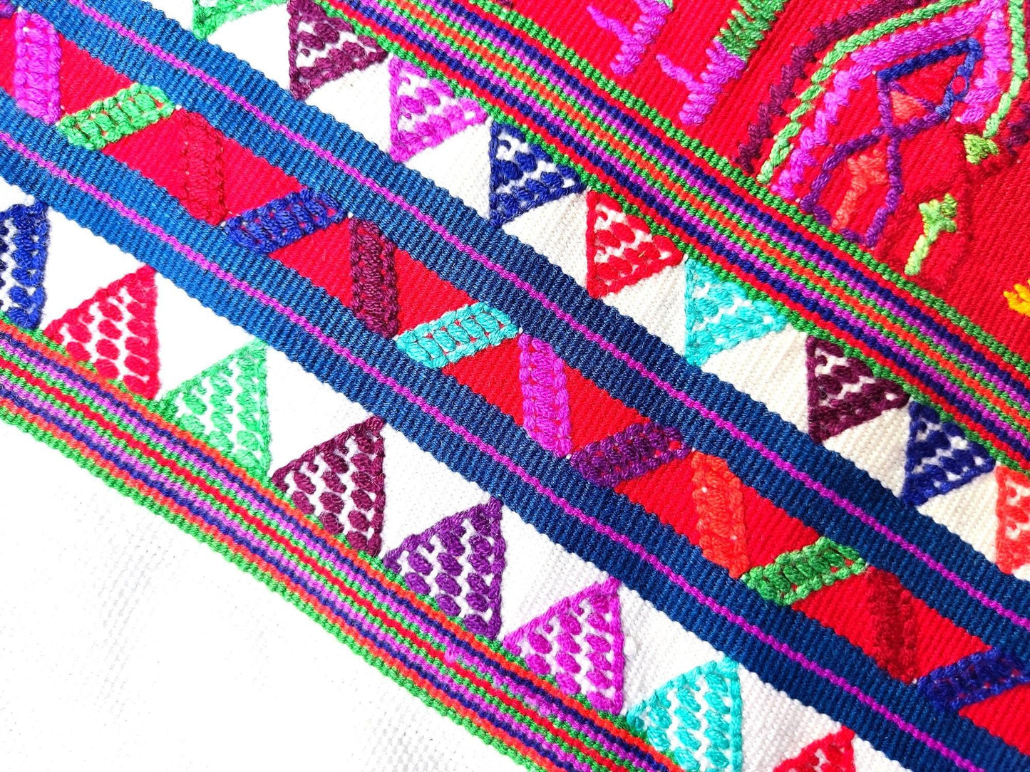 Vintage Guatemalan Unique Red Handmade Weaved Cotton -NEBAJ Huipil- Birds Horses and Geometric Patterns