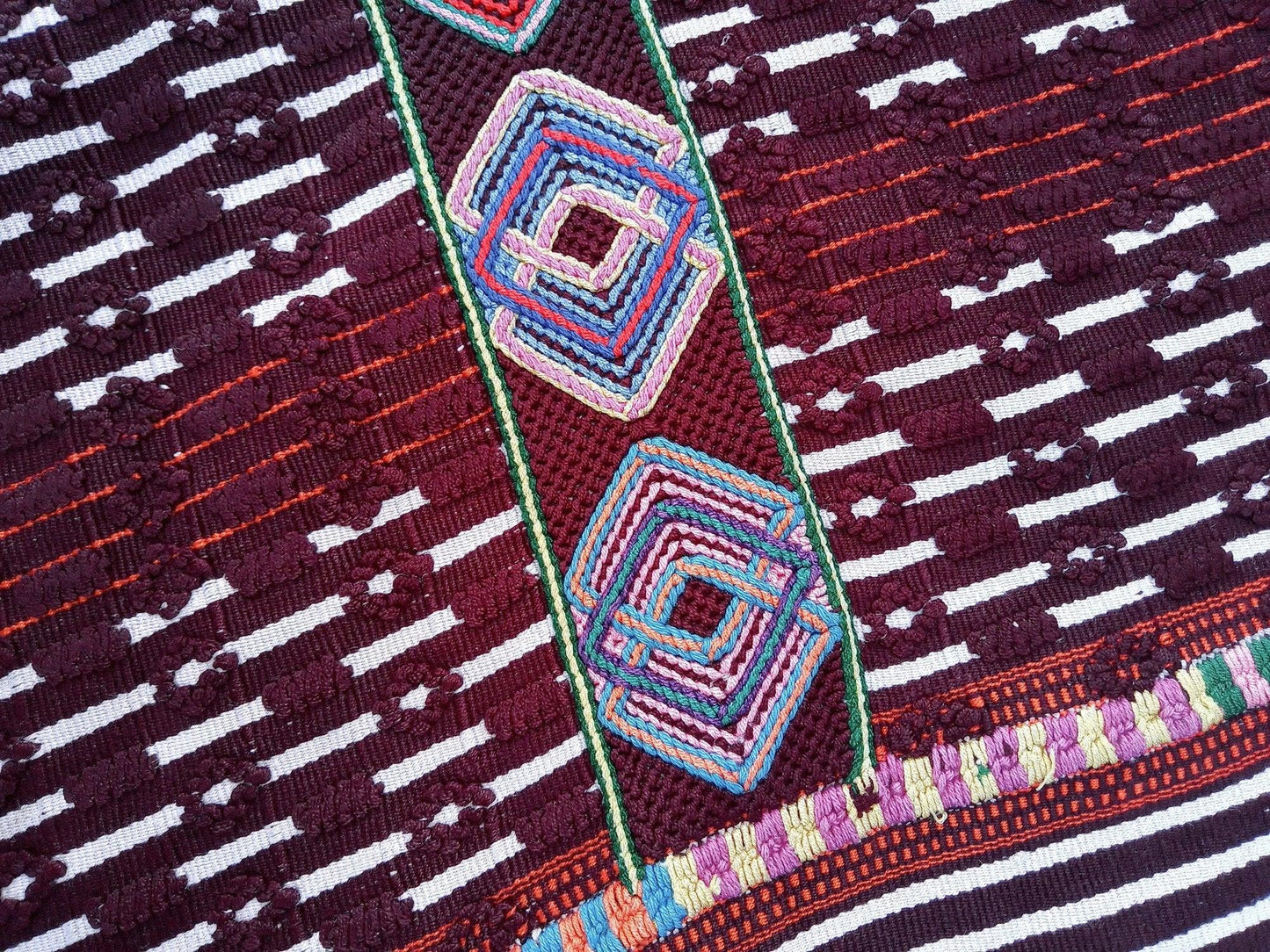 Vintage burgundy unique Guatemala handmade weaved -Colotenango huipil