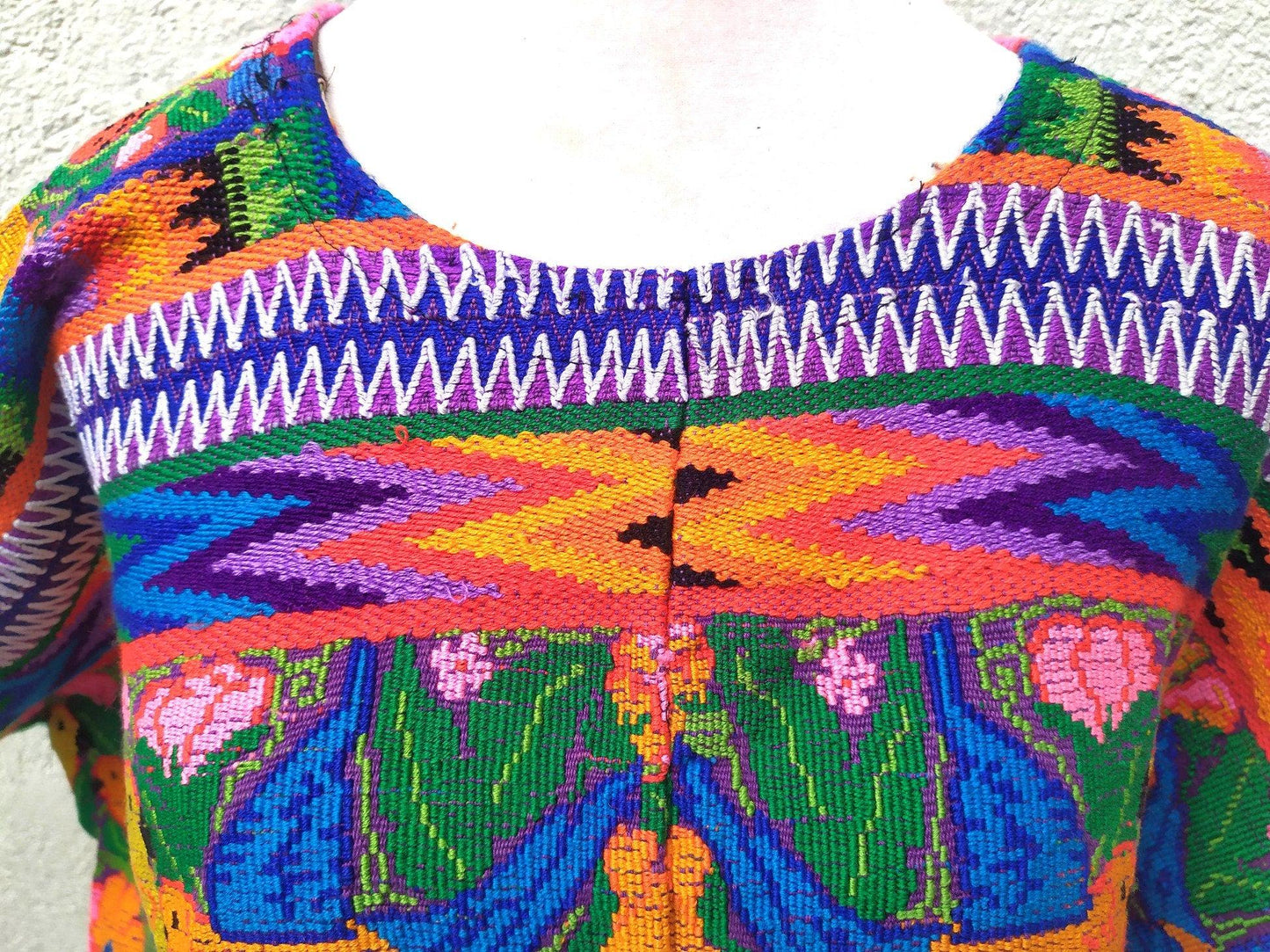 Vintage unique Guatemala handmade weaved cotton runner -Huipil from San Antonio Aguas Calientes-