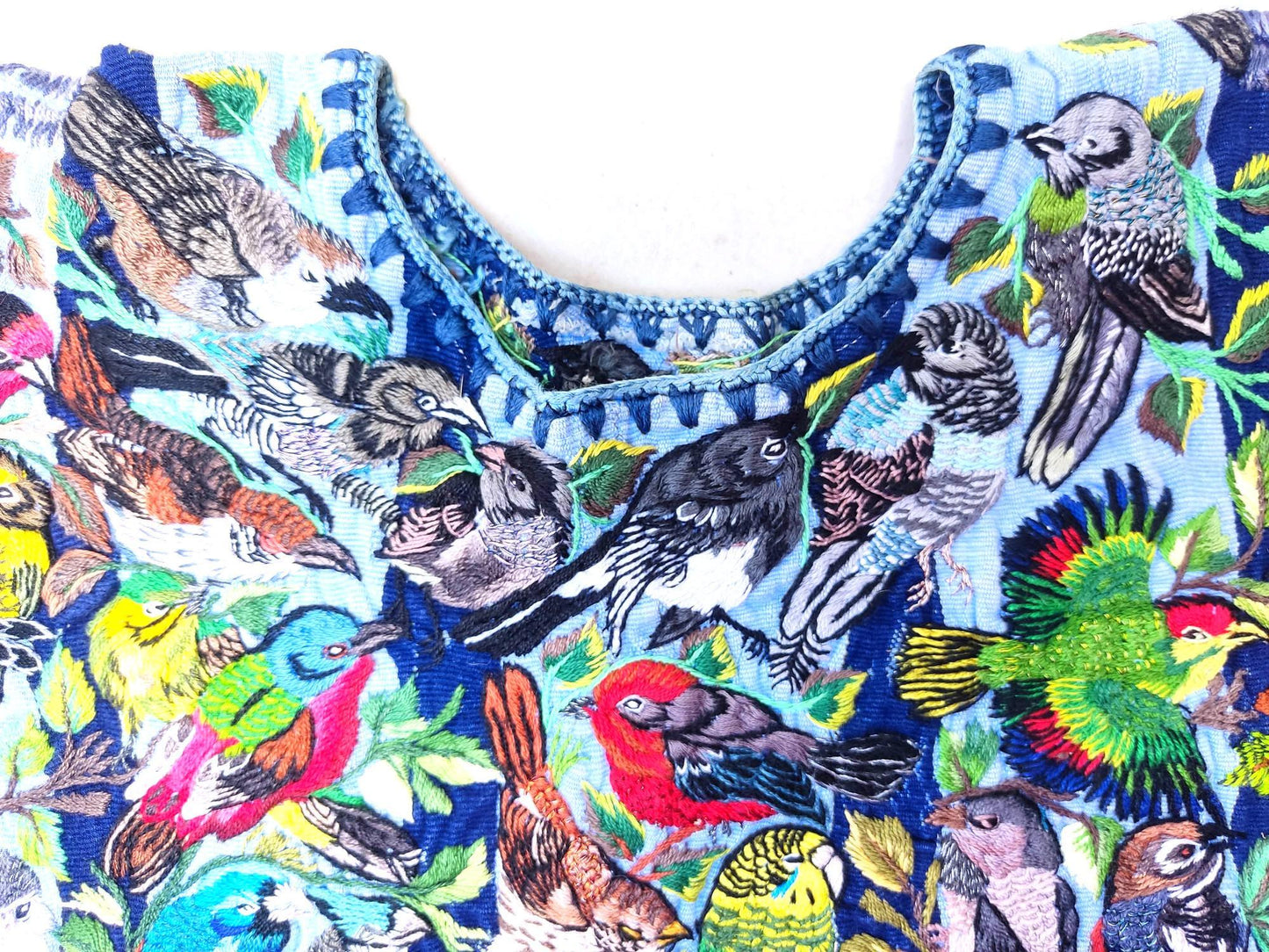 Vintage Handmade EMBROIDERED Birds SANTIAGO Atitlan Huipil Cotton Wall Decor Tapestry