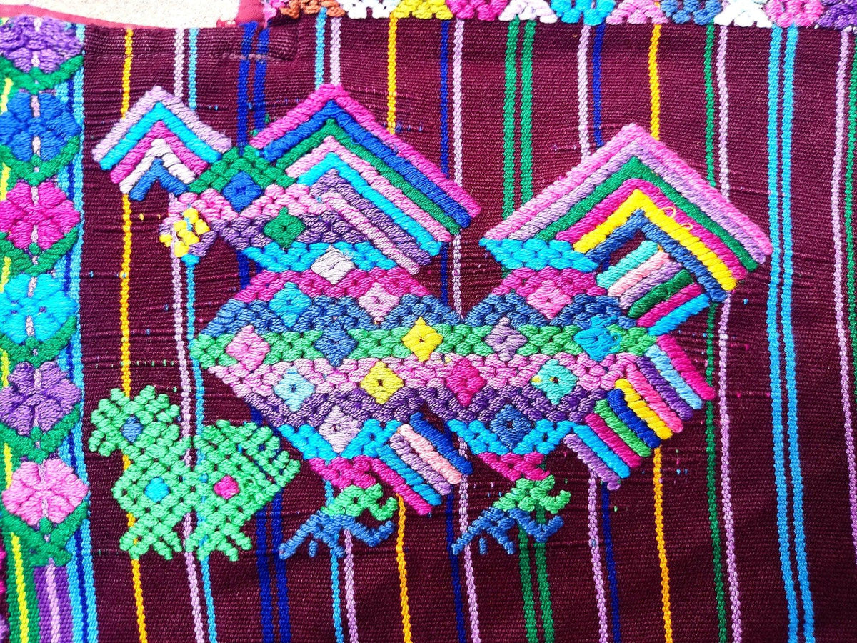 Vintage Guatemalan Unique Handmade Weaved Cotton RED Color -Mayan ROOSTERS Santo Domingo XENACOJ huipil-