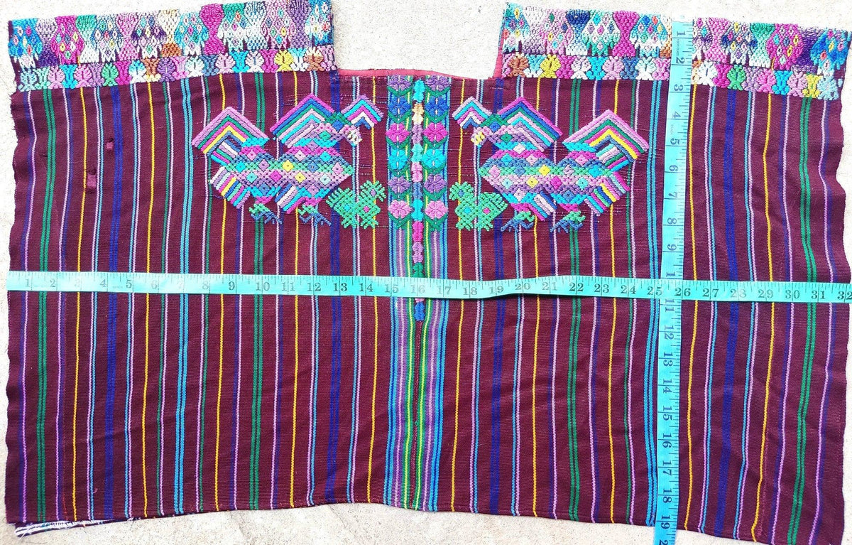 Vintage Guatemalan Unique Handmade Weaved Cotton RED Color -Mayan ROOSTERS Santo Domingo XENACOJ huipil-