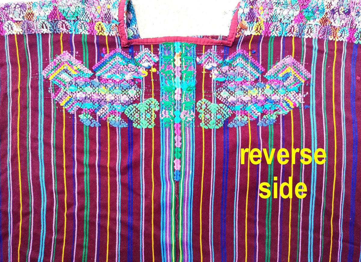 Vintage Guatemalan Unique Handmade Weaved Cotton RED Color -Mayan ROOSTERS Santo Domingo XENACOJ huipil-