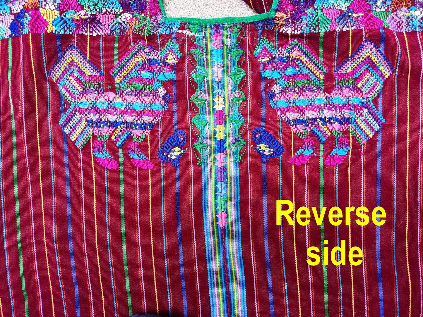 Vintage Guatemalan Unique Handmade Weaved Cotton BURGUNDY -Mayan ROOSTERS -Santo Domingo XENACOJ huipil-
