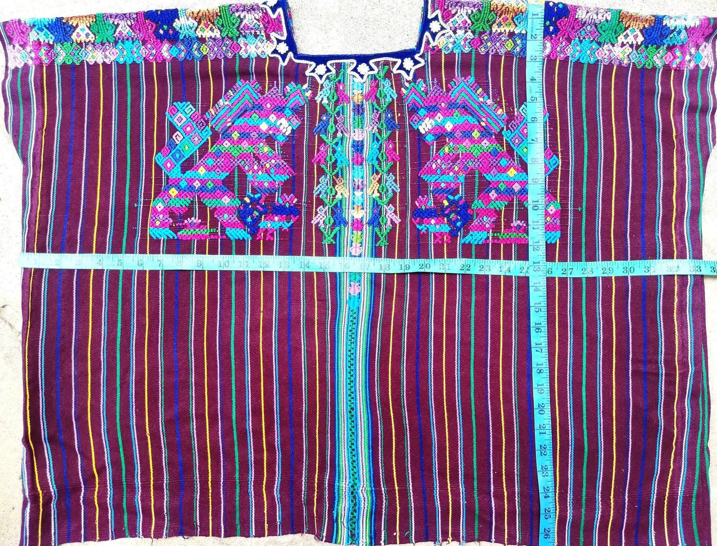 Vintage Guatemalan Unique Handmade Weaved Cotton BURGUNDY -Mayan HORSES and Ducks -Santo Domingo XENACOJ huipil-
