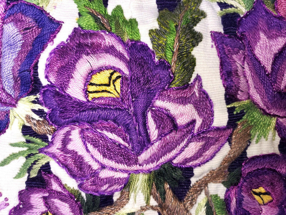 Vintage handmade embroidered birds Santiago Atitlan huipil cotton wall decor tapestry