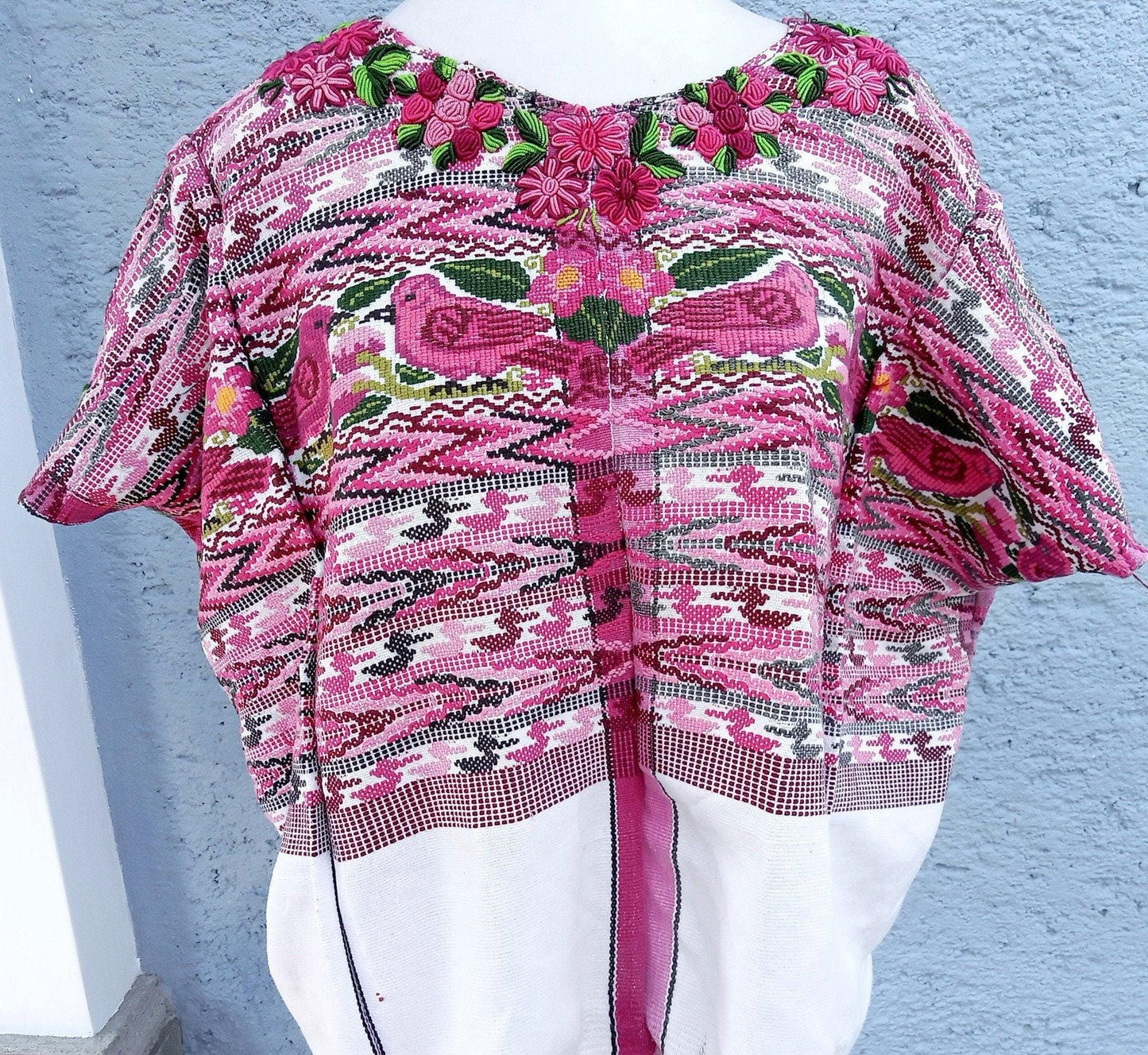 Vintage Guatemalan unique handmade weaved cotton -San Juan Comalapa huipil-