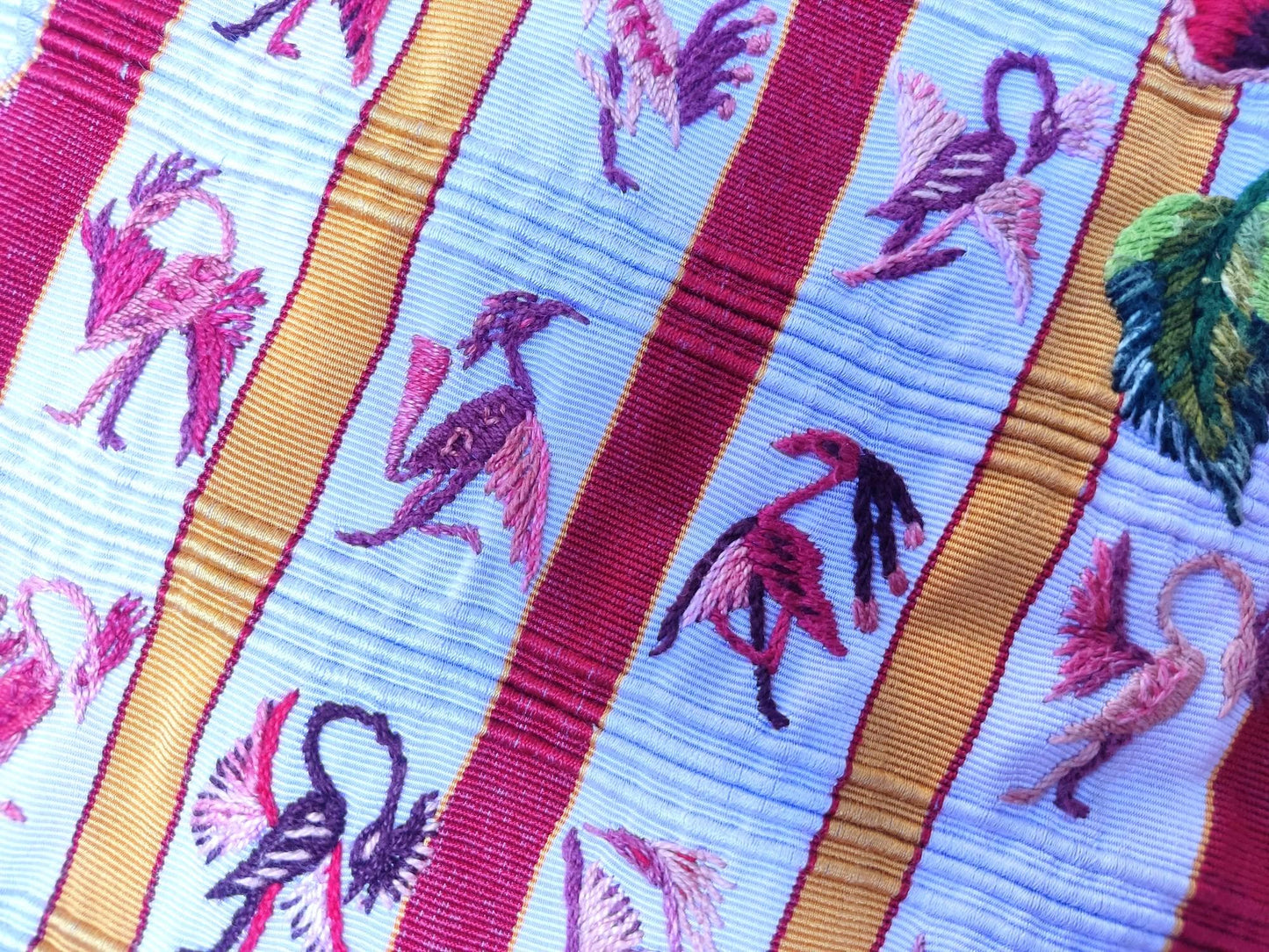 Vintage Handmade EMBROIDERED Birds SANTIAGO Atitlan Huipil Cotton Wall Decor Tapestry