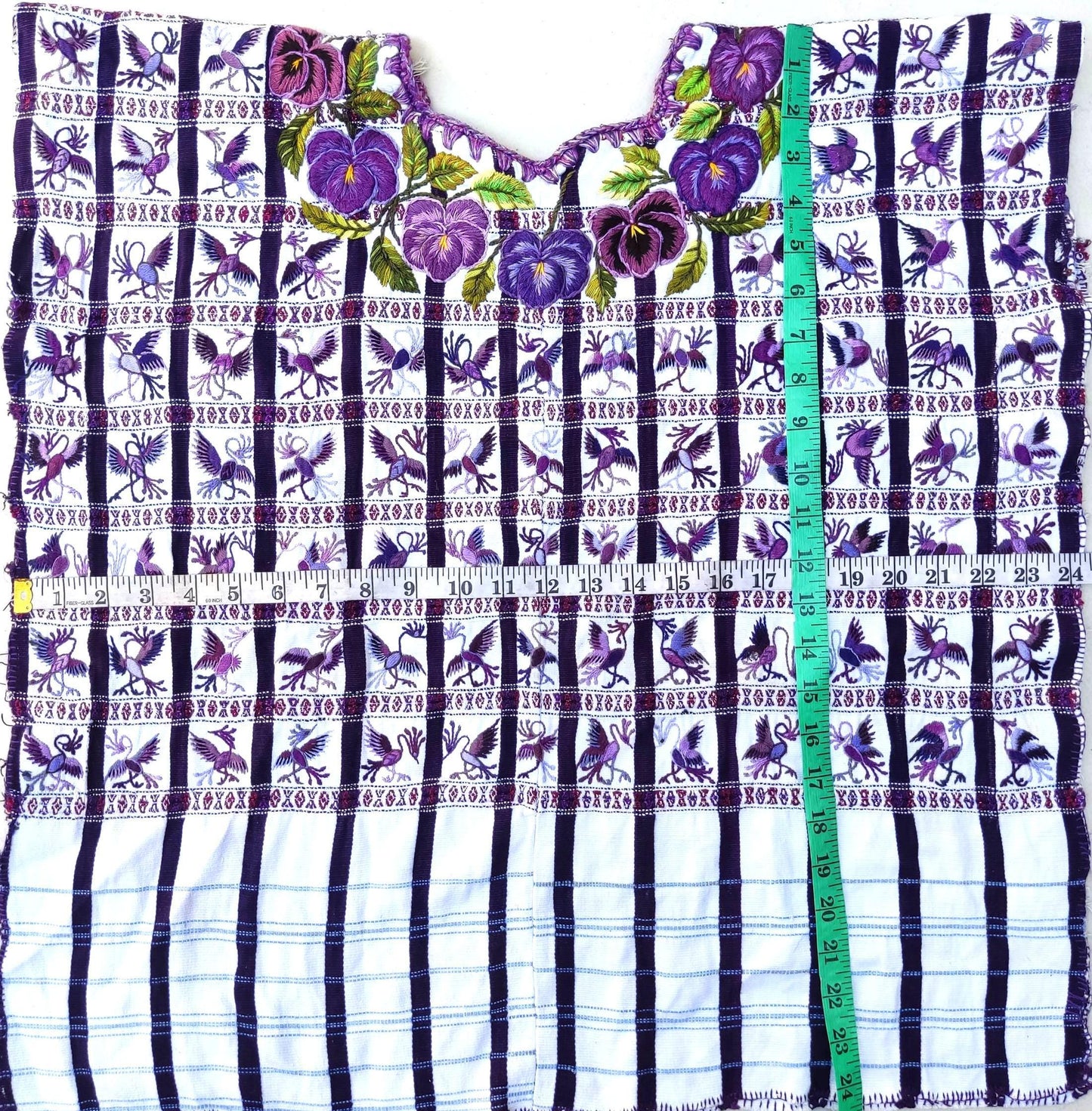 Vintage Handmade EMBROIDERED Purple Birds SANTIAGO Atitlan Huipil Cotton Wall Decor Tapestry