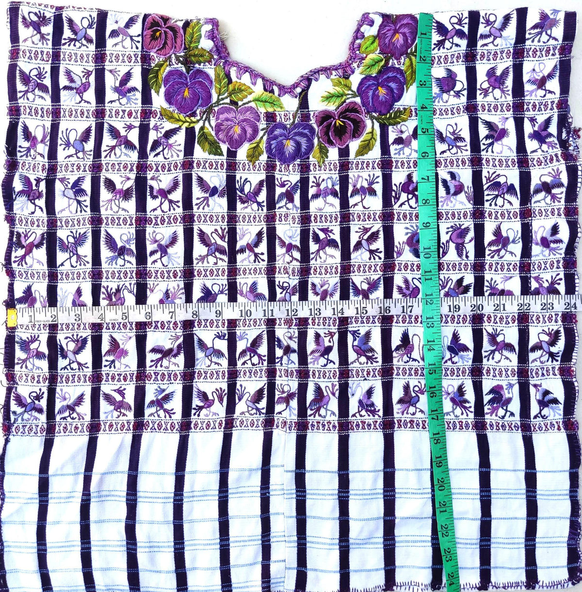 Vintage Handmade EMBROIDERED Purple Birds SANTIAGO Atitlan Huipil Cotton Wall Decor Tapestry