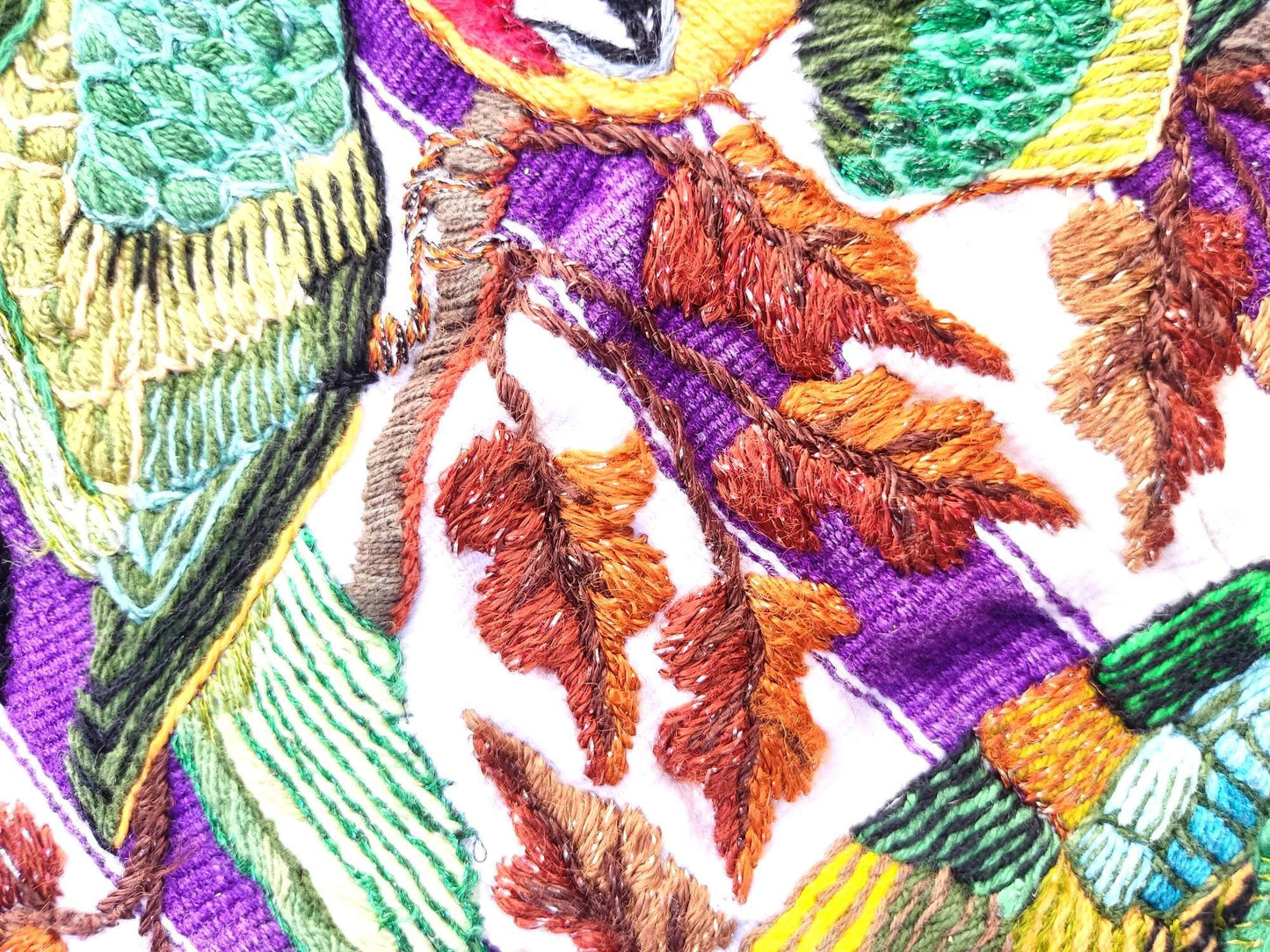 Vintage Handmade EMBROIDERED Parrots SANTIAGO Atitlan Huipil Cotton Wall Decor Tapestry