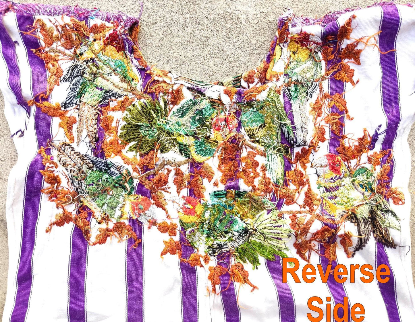 Vintage Handmade EMBROIDERED Parrots SANTIAGO Atitlan Huipil Cotton Wall Decor Tapestry