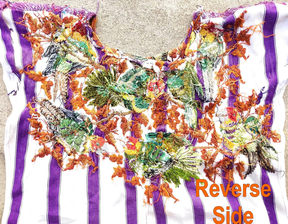 Vintage Handmade EMBROIDERED Parrots SANTIAGO Atitlan Huipil Cotton Wall Decor Tapestry