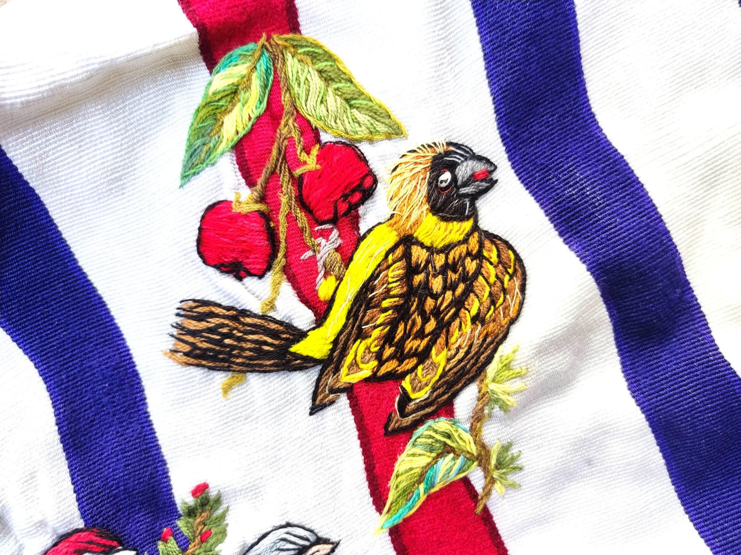 Vintage Handmade EMBROIDERED Parrots Toucans and Birds SANTIAGO Atitlan Huipil Cotton Wall Decor Tapestry